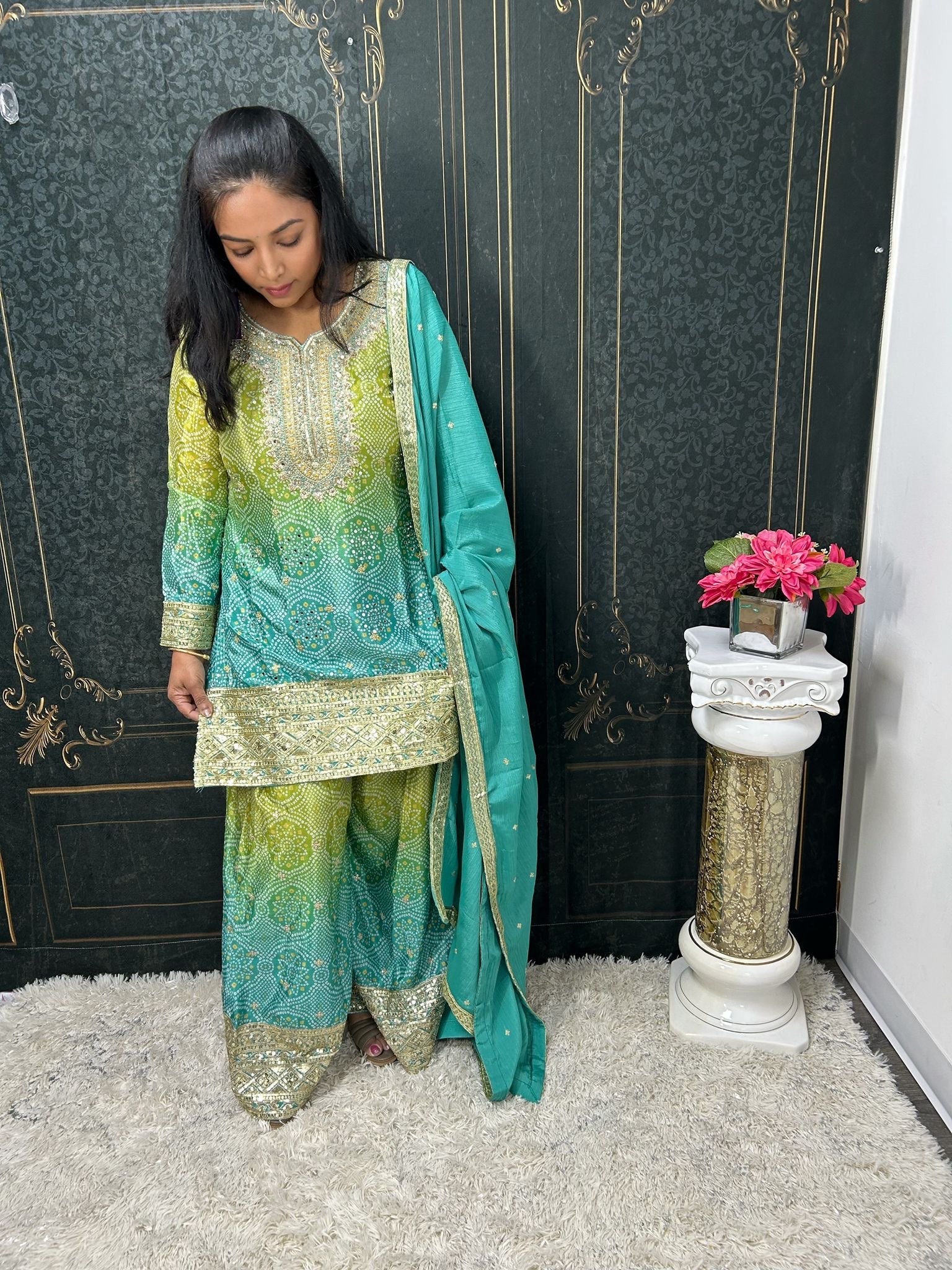 Bandhani silk sharara suit - Kurti Connection USA