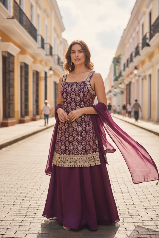 Jacquard silk sharara set by Kurti Connection USA