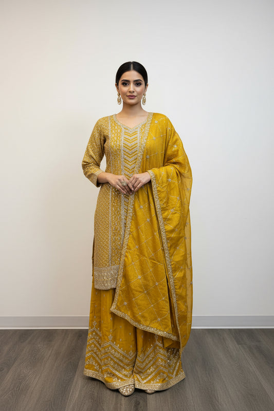 Chinon silk sharara suit