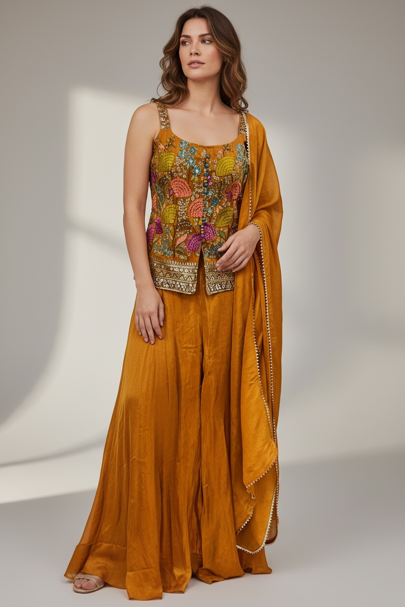 Chinon silk sharara suit by Kurti Connection USA