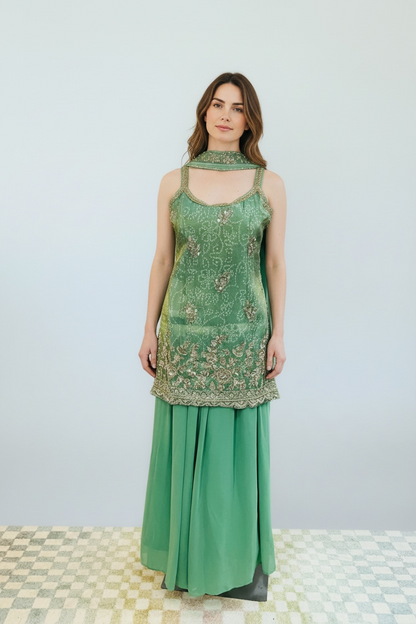 Chiffon silk sharara suit by Kurti Connection USA